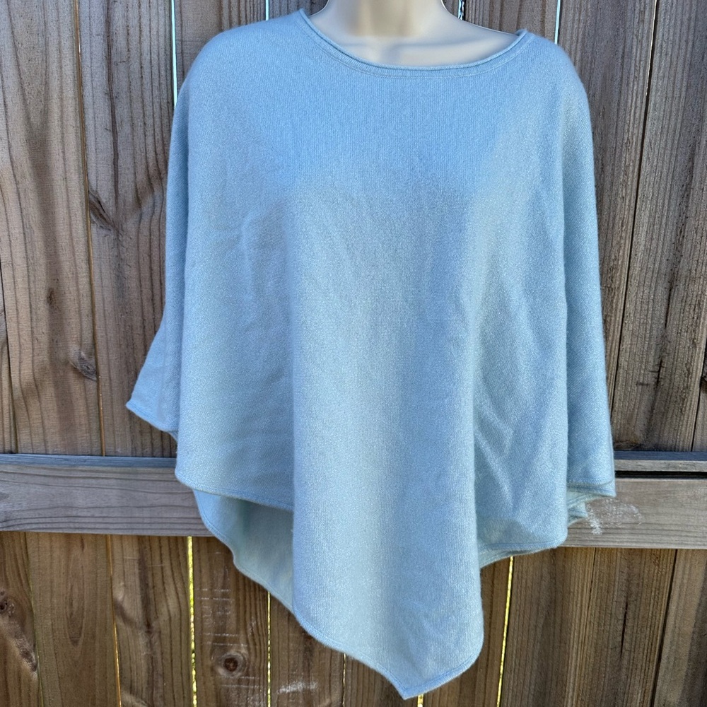 Esthème Cachemire 100% Cashmere Metallic Blue Poncho - Size M